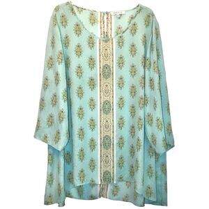 Rose & Olive Paisley Blouse in Aqua/Gold Women’s 3X